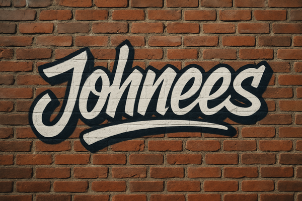 a brick wall with the word Johnees in a cool font written on it
 